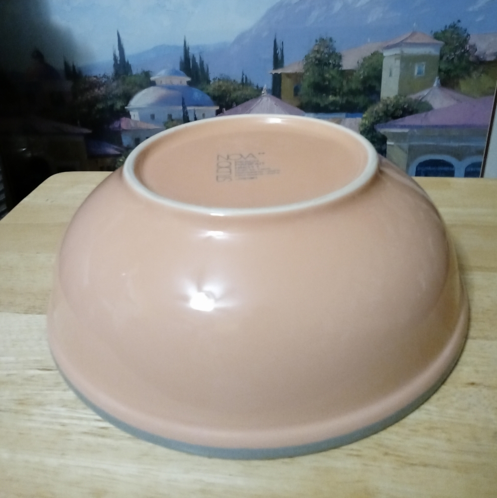 🏯🍜JAPANESE VINTAGE 11" BOWL🍱🌅PORCELAIN COLOR PEACH&GRAY RIM. - Picture 3 of 16